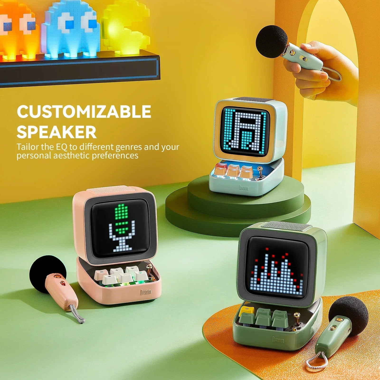 DecorBites™ Ditoo-Mic Bluetooth Speaker with Karaoke Microphone, Pixel Art Display, Sound Modes