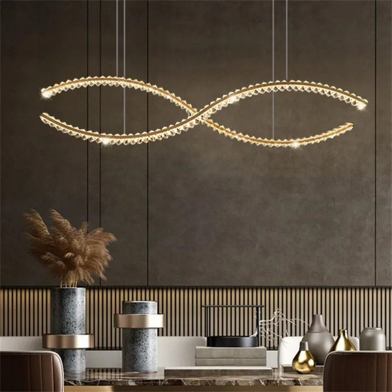 DecorBites™ Crystal LED Pendant: Modern Minimalist Chandelier for Home Dining Living Room Decor
