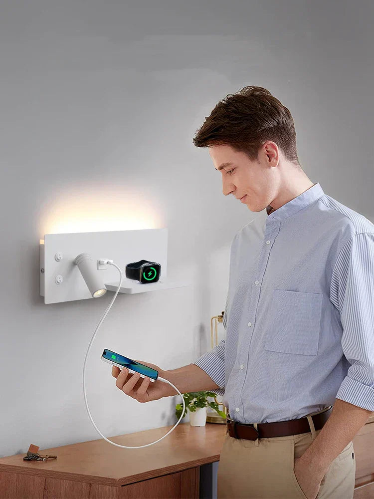 DecorBites™ LED Wall Light with USB Phone Charging - Modern Multipurpose Home Decor