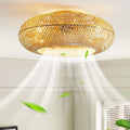 DecorBites™ Bamboo Ceiling Fan with Lights Remote Control Silent Retractable Blades 50cm