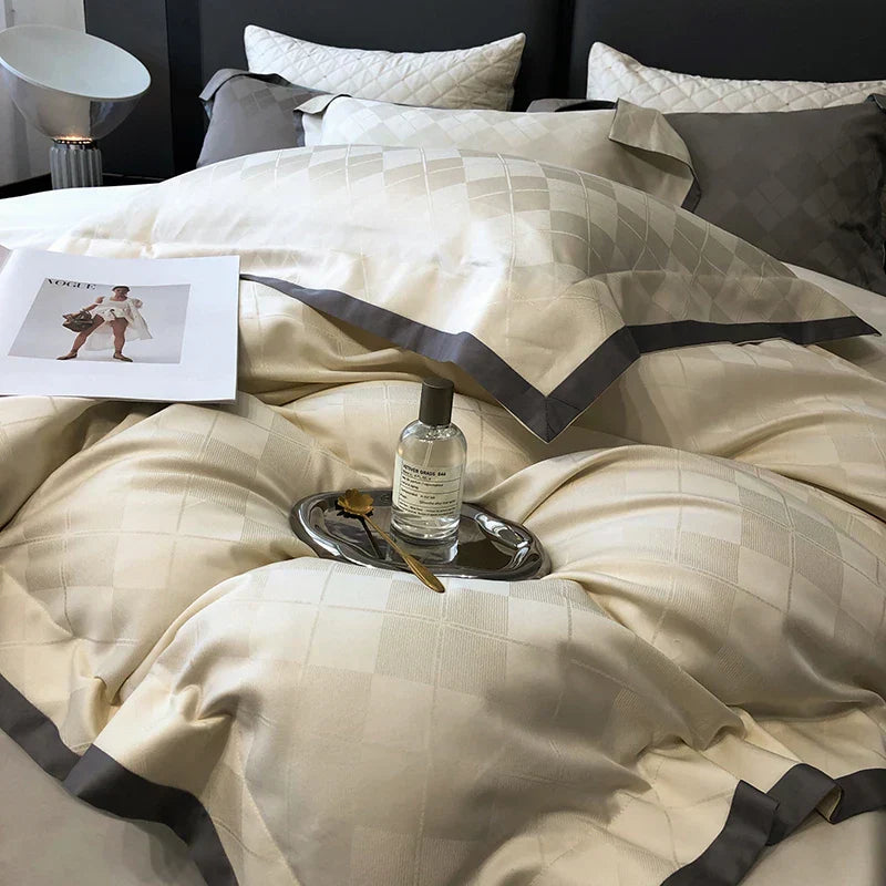 DecorBites™ 1000TC Egyptian Cotton Jacquard Duvet Cover Set: Luxury Satin Silky Bedding Collection