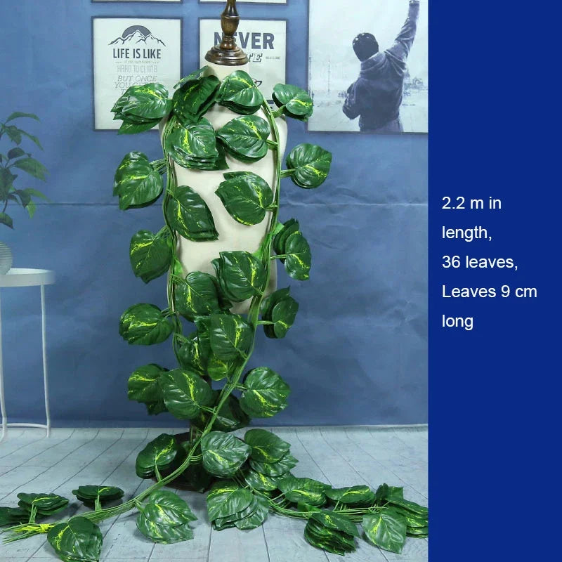 DecorBites™ 12 قطعة 2.2 متر من نبات اللبلاب الأخضر المتدلي للزينة على الحائط من النباتات الاصطناعية