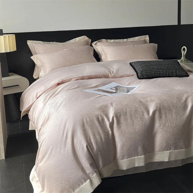 DecorBites™ Jacquard Bedding Set - Lyocell Cotton Bed Linens, Sheet, Pillowcase, Quilt Cover