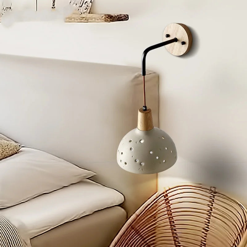 DecorBites™ Adjustable Wall Lights Pull Chain Switch Wood Socket Cement Modern Bedside Lamp