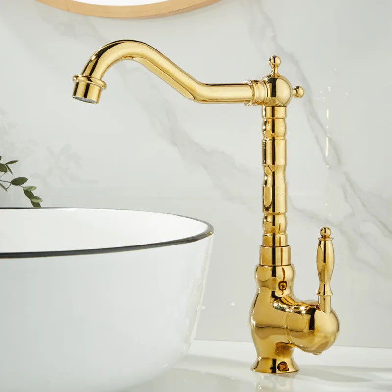 DecorBites™ Robinet de lavabo doré Mitigeur chaud froid à poignée unique