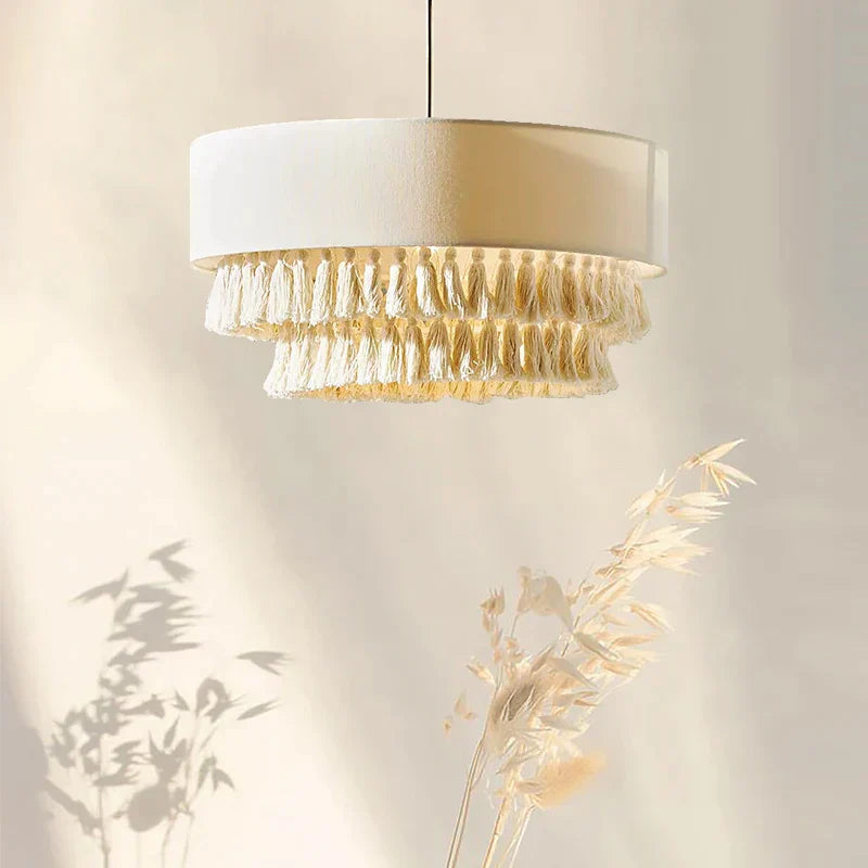 DecorBites™ Creamy Bohemian Wabi Sabi Fabric Chandelier for Creative Bedroom and Dining Room