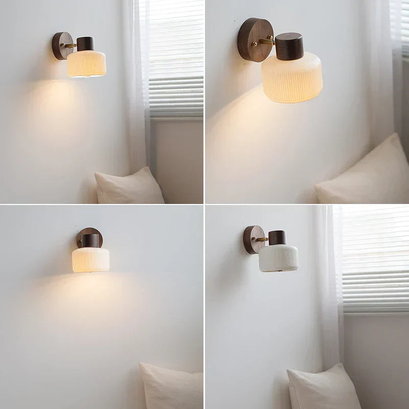DecorBites™ LED Wall Light Fixture Modern Nordic Rotating Reading Lamp White Ceramic Wood
