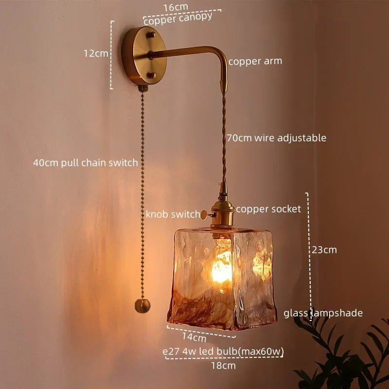 DecorBites™ مصابيح حائط LED يابانية لغرفة المعيشة والقهوة والشرفة والسلالم بتصميم نحاسي زجاجي