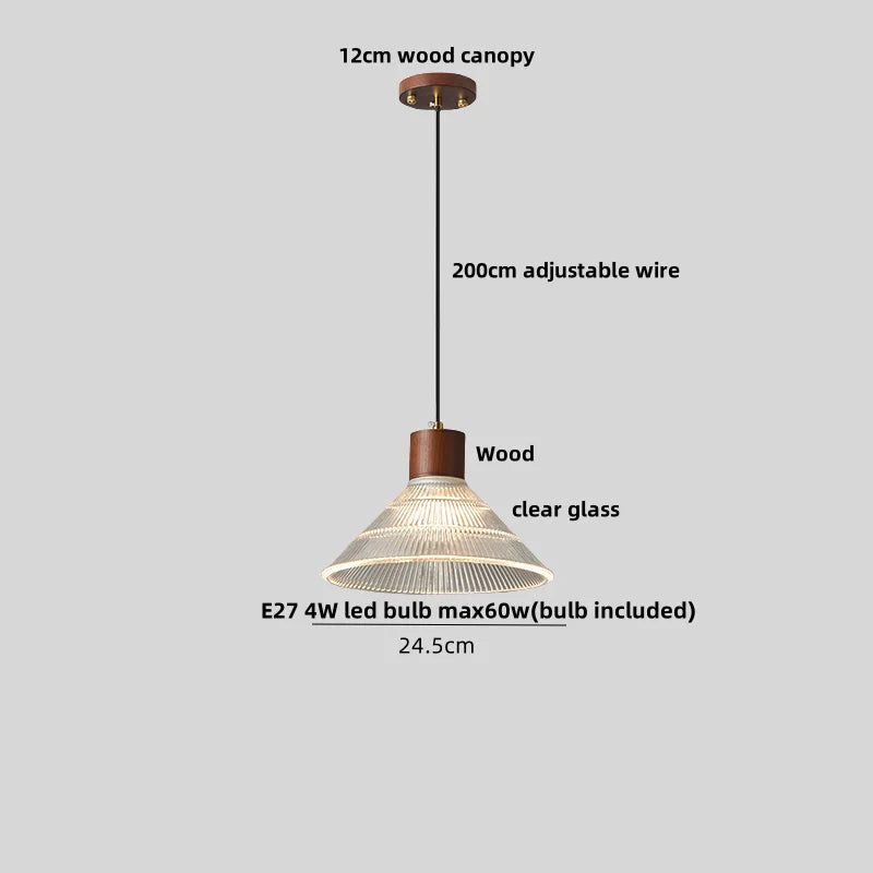 DecorBites™ مصباح معلق LED خشبي على الطراز الياباني، مصباح تعليق زجاجي شفاف قابل للتعديل