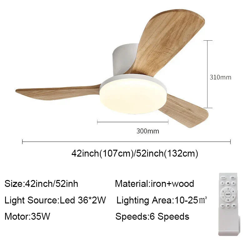 DecorBites™ 52" DC Wood Ceiling Fan Light Remote Control Living Bedroom LED 35W