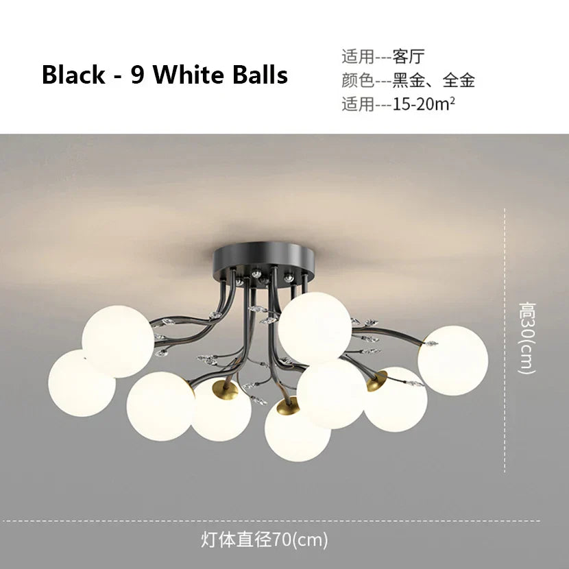 DecorBites™ Glass Bubble Ball Crystal LED Ceiling Light - Black Gold Aesthetic Décor