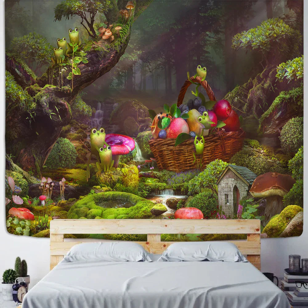 DecorBites™ Little Frog Tapestry Wall Hanging - Forest Psychedelic Art for Kids' Room