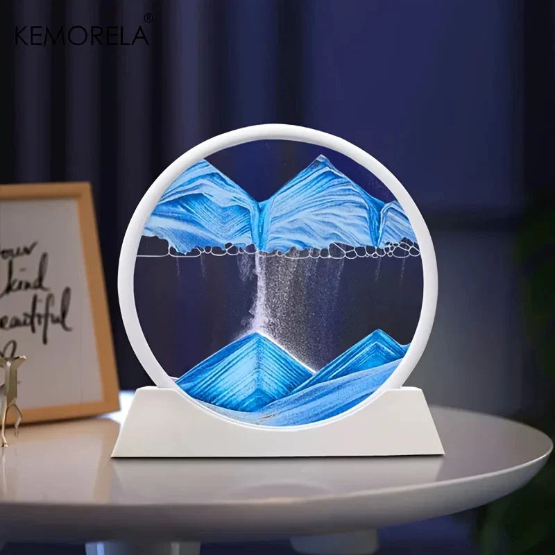 DecorBites™ 3D Moving Sand Art Picture - 12 Inch Round Glass Ocean Sandscape Hourglass