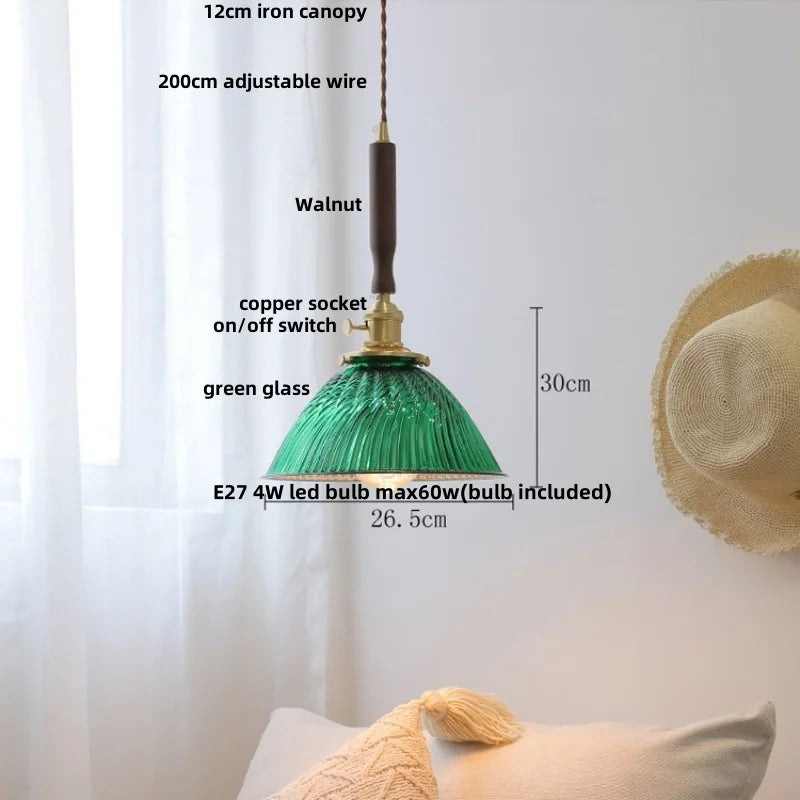 DecorBites™ Amber Glass LED Pendant Lamp with Walnut Wood Accent - Modern Nordic Hanging Light