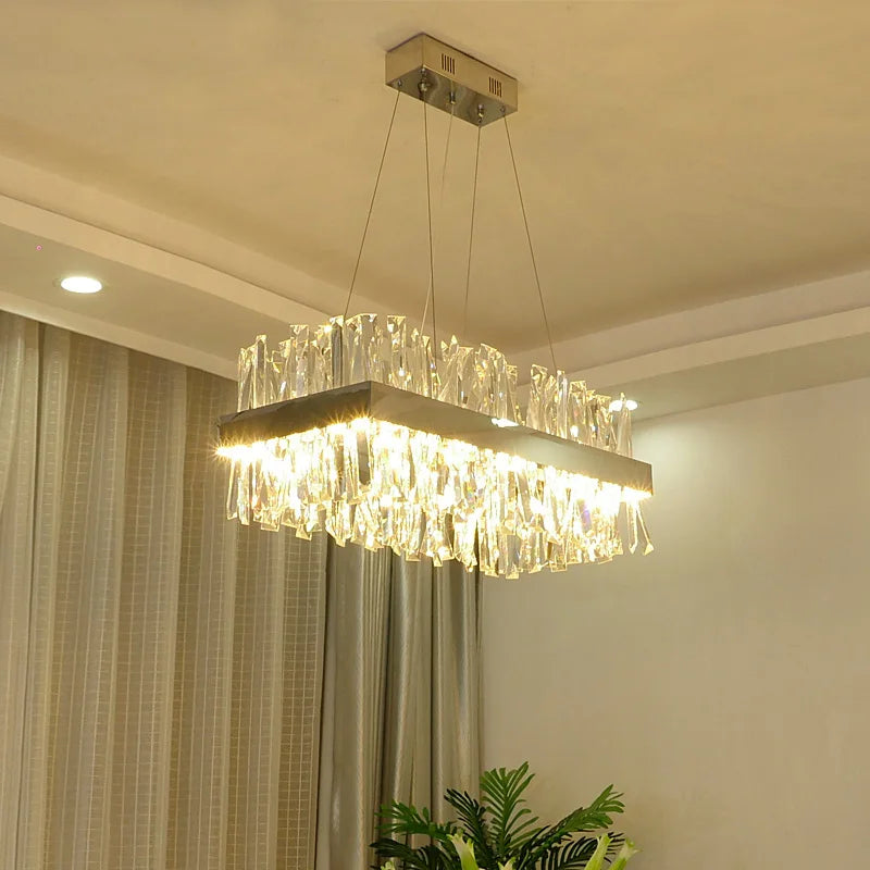 DecorBites™ Crystal LED Pendant Light Chrome/Gold Luxury Chandelier for Kitchen Living Room.