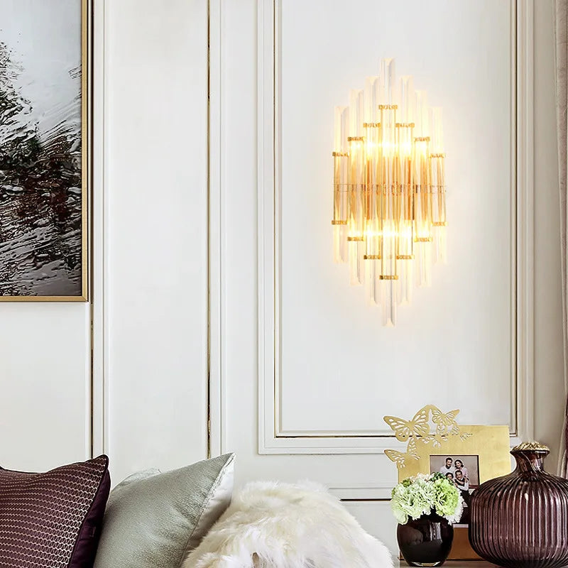 مصابيح حائط كريستال ذهبية من DecorBites™: شمعدان LED أنيق لغرفة النوم وغرفة المعيشة والحمام