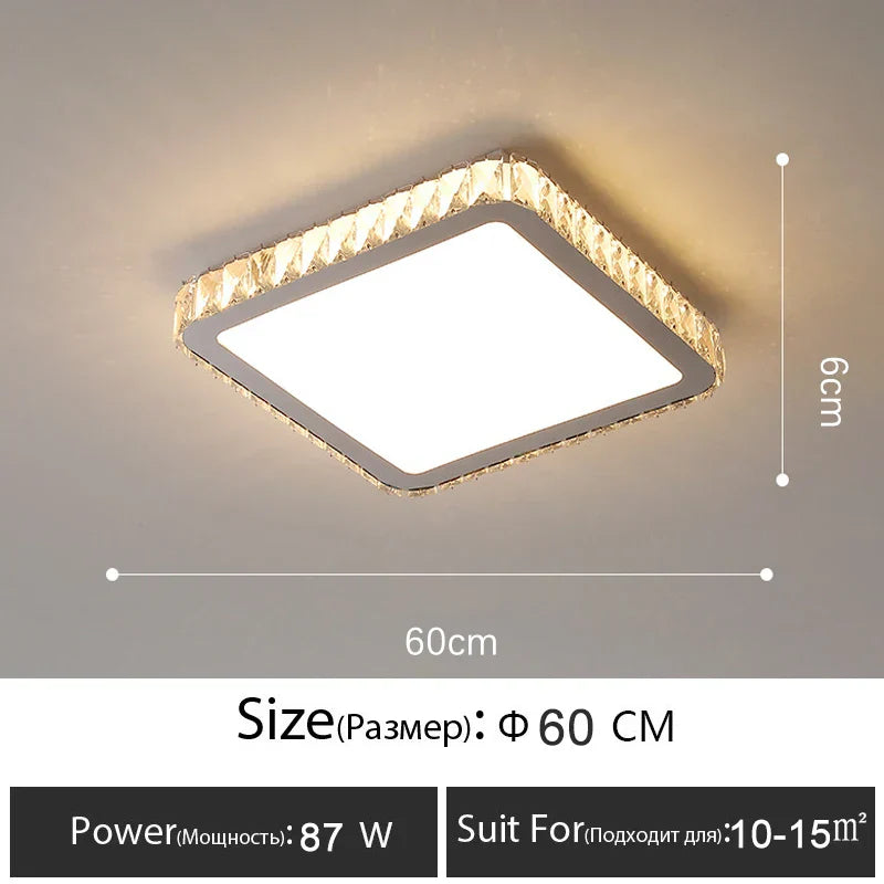 DecorBites™ Crystal LED Ceiling Lamp: Luxury Golden Glossy Lighting Fixture for Living Room