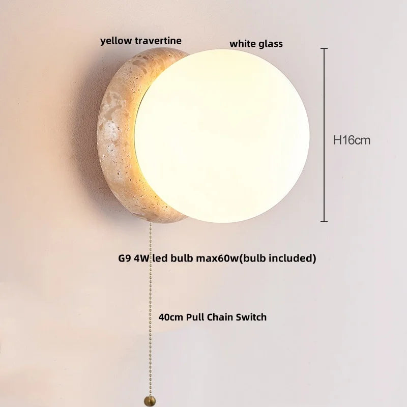 DecorBites™ LED Wall Lamp Pull Chain Yellow Stone Modern Mirror Light