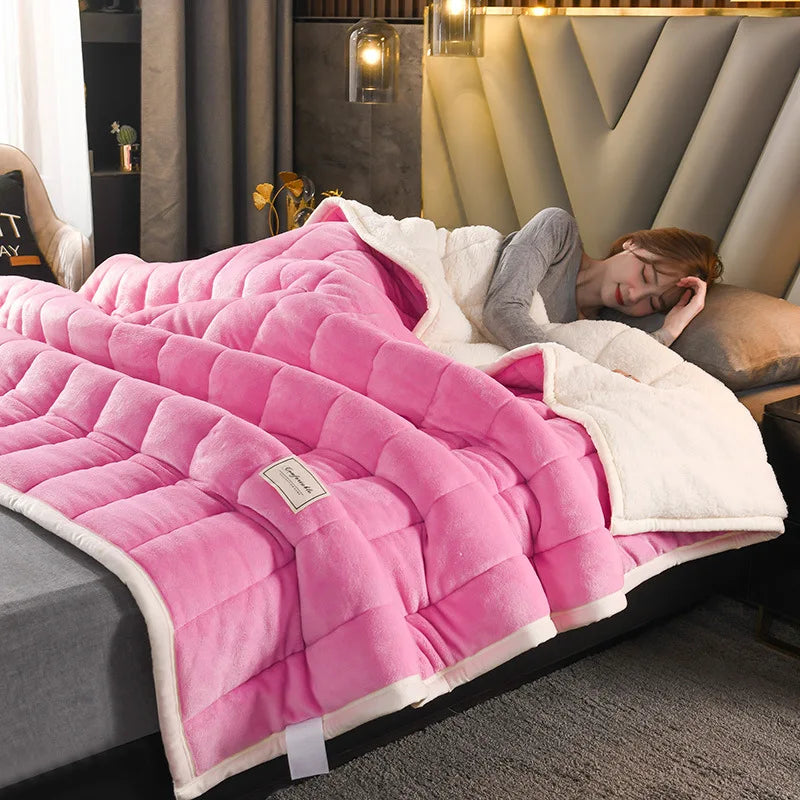 DecorBites™ Cozy Coral Fleece 3-Layer Bed Blanket for Autumn & Winter Warmth