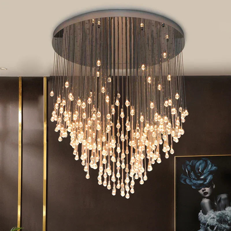 ثريا كرة كريستالية كبيرة LED ذهبية من DecorBites™ لغرفة المعيشة العصرية الفاخرة