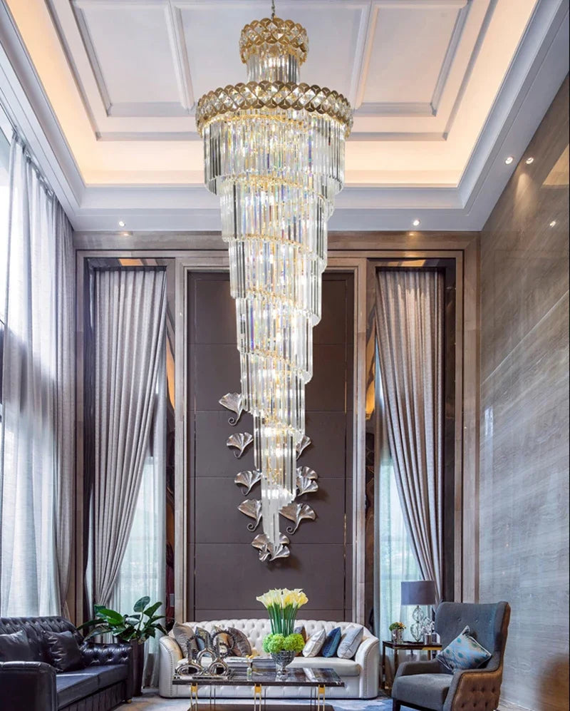 DecorBites™ Gold Stainless Steel Crystal Chandelier Pendant Light for Large Home Decor