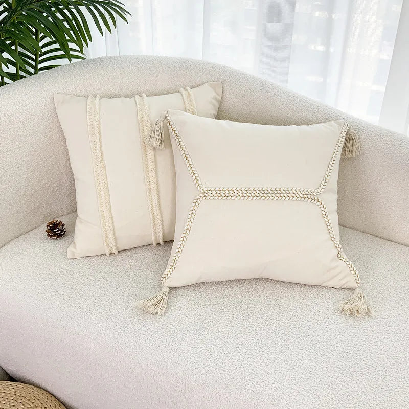 DecorBites™ Fringed Geometry Embroidered Cushion Cover Patchwork Pillowcase for Living Room