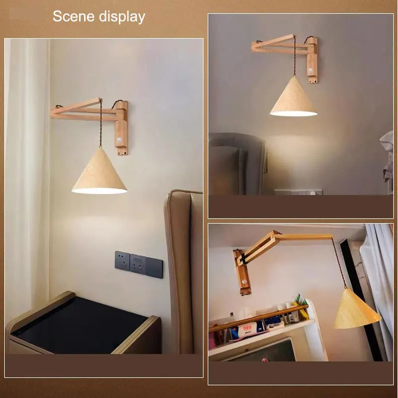 مصباح حائط من DecorBites™ بتصميم ياباني، مصباح بجانب السرير قابل للطي والسحب