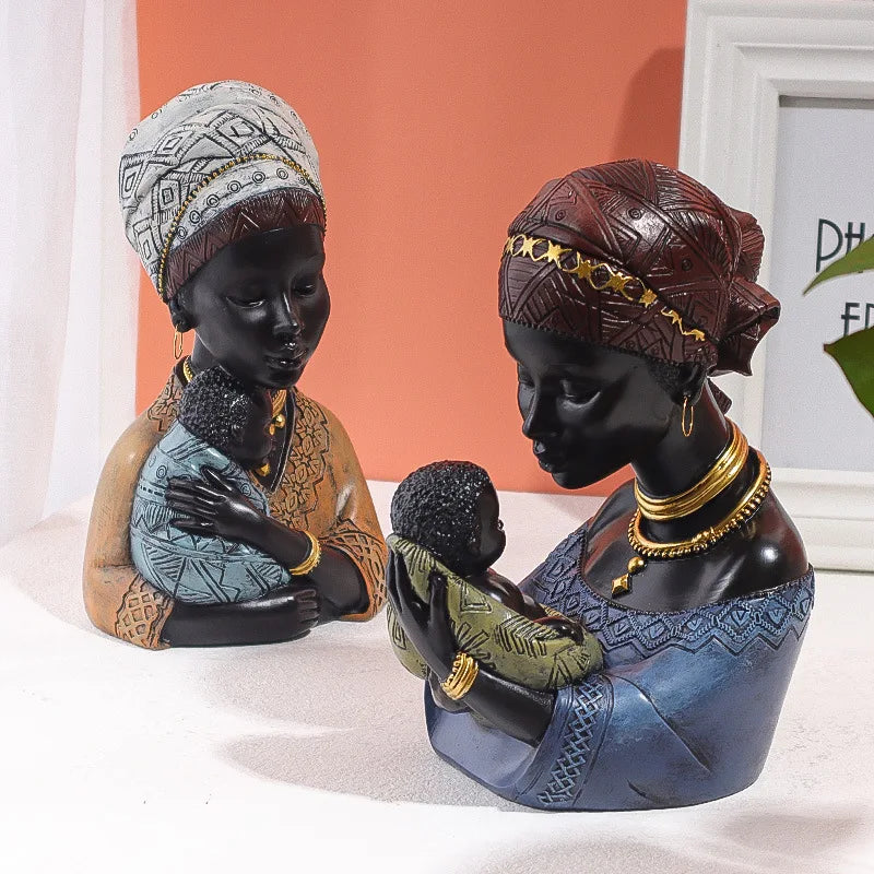 DecorBites™ African Mother Child Abstract Statue Resin Figurine Ethnic Style Interior Decor
