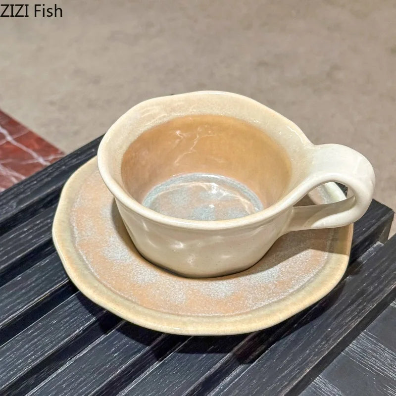 DecorBites™ Kiln Porcelain Cup & Saucer: Creative Retro Coffee Mug Set