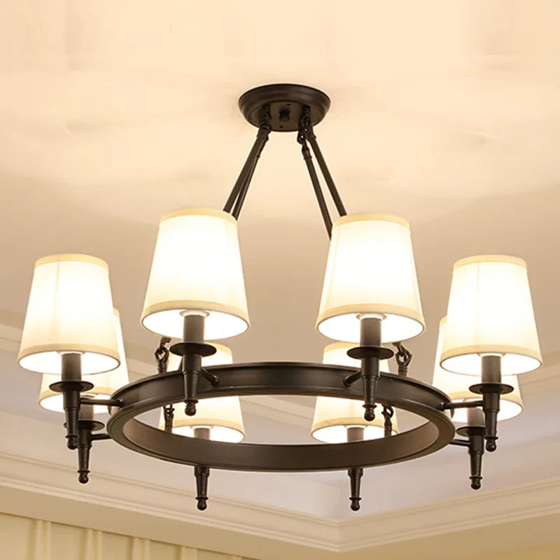 DecorBites™ Country Fabric Chandelier: Wrought Iron Bedroom Kitchen Living Room Ceiling Light