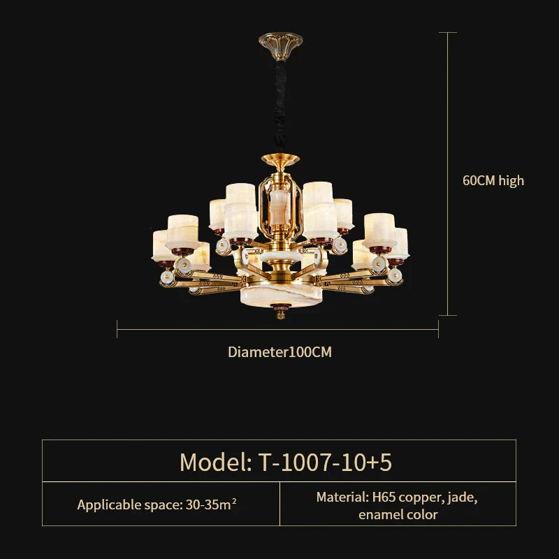 DecorBites™ All Copper Jade Chandelier, Modern Chinese Style for Living Room, Bedroom, Dining Room.