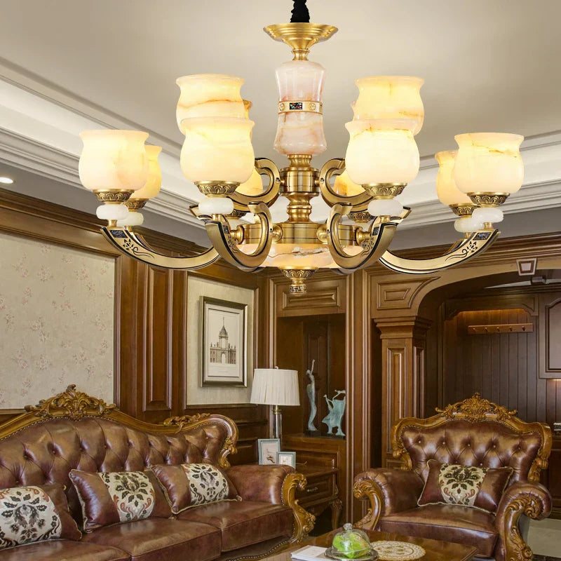 DecorBites™ Copper Jade Pendant Lamp: Modern Chinese Style Dining Room Decor for Villas