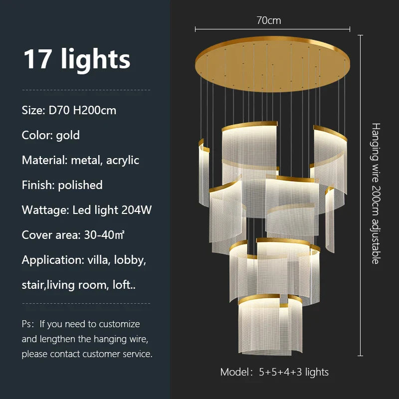 ثريا أكريليك بإضاءة LED من DecorBites™: إضاءة معلقة عصرية فاخرة قابلة للتعتيم لغرفة المعيشة - تركيبات إضاءة أنيقة