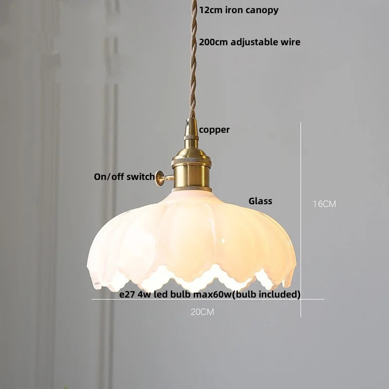 DecorBites™ Amber Glass Walnut Wood LED Pendant Lamp with Copper Knob Switch