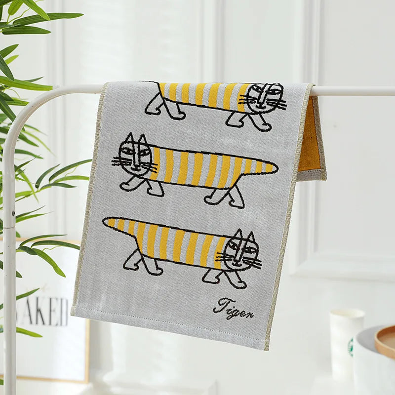 DecorBites™ مناشف وجه كرتونية للأطفال - طقم من 3 | بطبعة قطط | 100% قطن | 25*50 سم