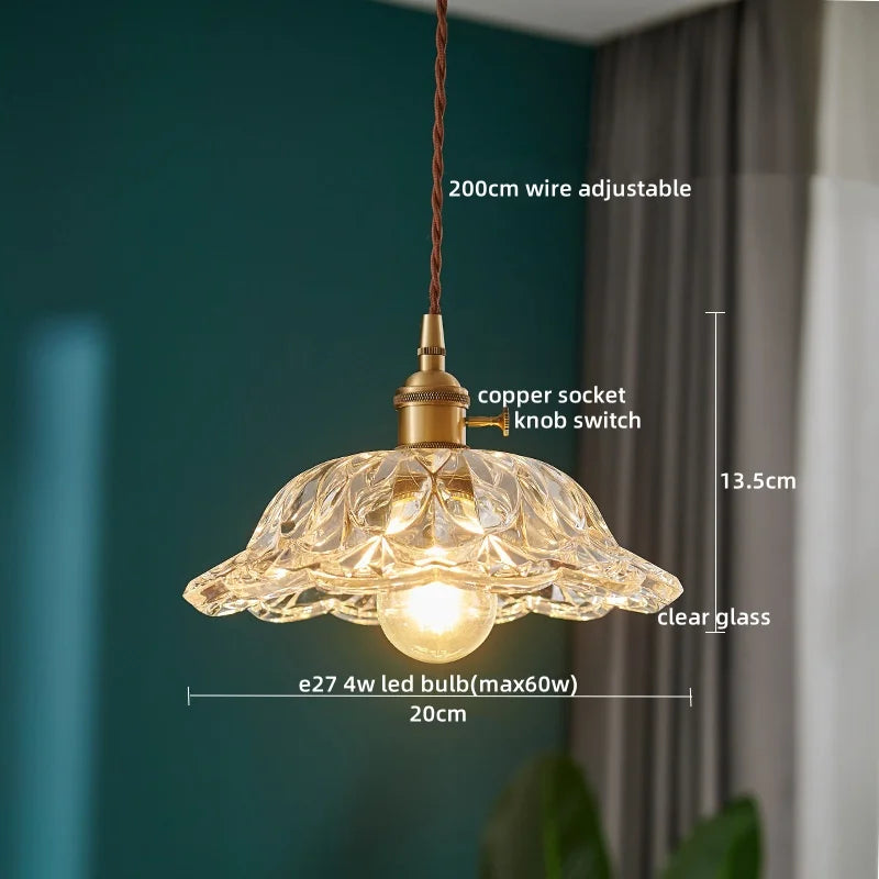 مصباح تعليق LED من DecorBites™ بتصميم ياباني، مصابيح تعليق زجاجية نحاسية