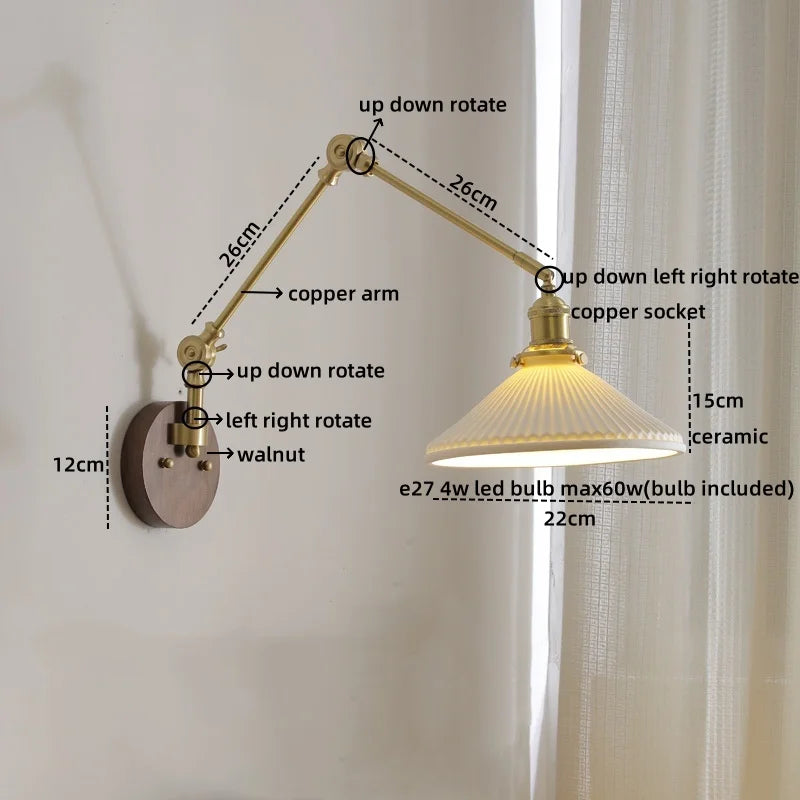 DecorBites™ LED Wall Lamps Pull Chain Switch Modern Stair Light Fixtures, Ceramic Copper