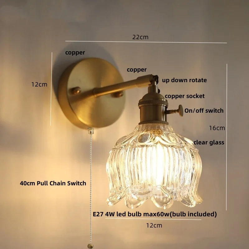 DecorBites™ Clear Glass Copper Socket LED Wall Lamp with Pull Chain Switch