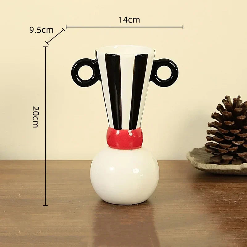 DecorBites™ Geometric Stripes Ceramic Vase Black & White Home Decor