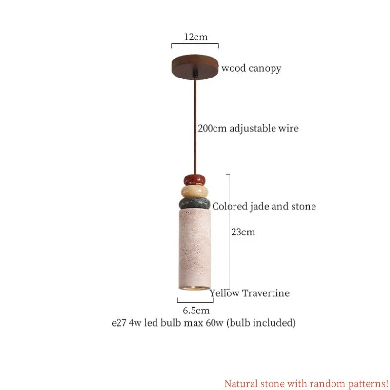 DecorBites™ Cream Glass LED Pendant Lights Modern Wood Yellow Travertine Pendant Lamp