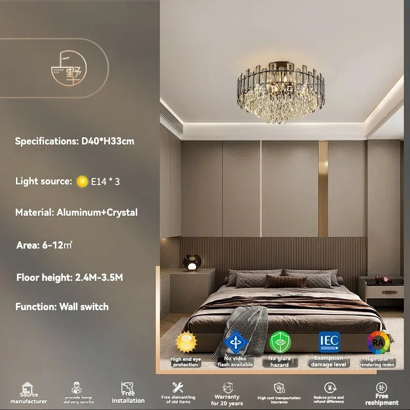نجفة سقف كريستال ذهبية من DecorBites™: إضاءة LED متدلية عصرية فاخرة لديكور المنزل