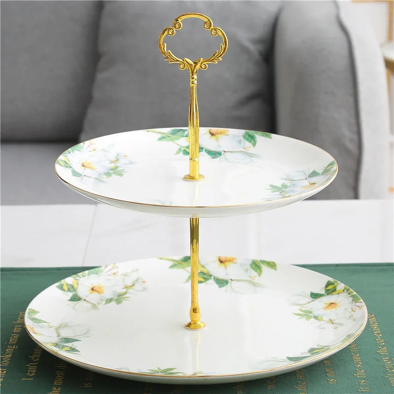 طقم فنجان وصحن سيراميك Green Flowers من DecorBites™ للقهوة والشاي والعصير والمزيد