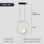 Rotatable Magpie Bird Metal Pendant Light in Gold or Silver