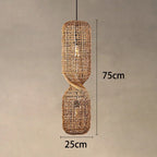 Vintage Hand-Woven Brown Rattan Cylinder Pendant Light