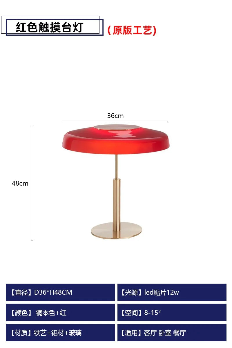DecorBites™ DORA Glass Table Lamp Touch LED Decorative Desk Light Red/Gray Bedroom Living