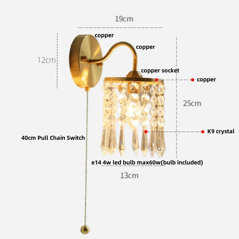 مصباح حائط LED كروي أخضر من DecorBites™، بقاعدة نحاسية، ومفتاح بسلسلة سحب