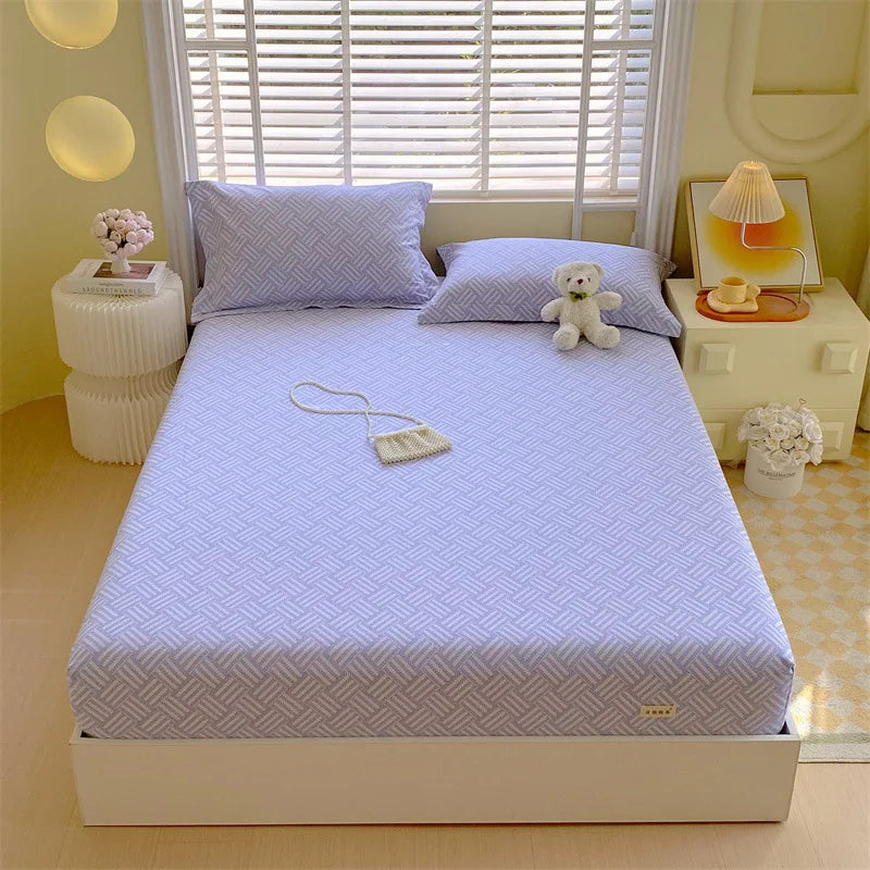 DecorBites™ Cotton Striped Fitted Bed Sheet for Queen Double Mattress Cover
