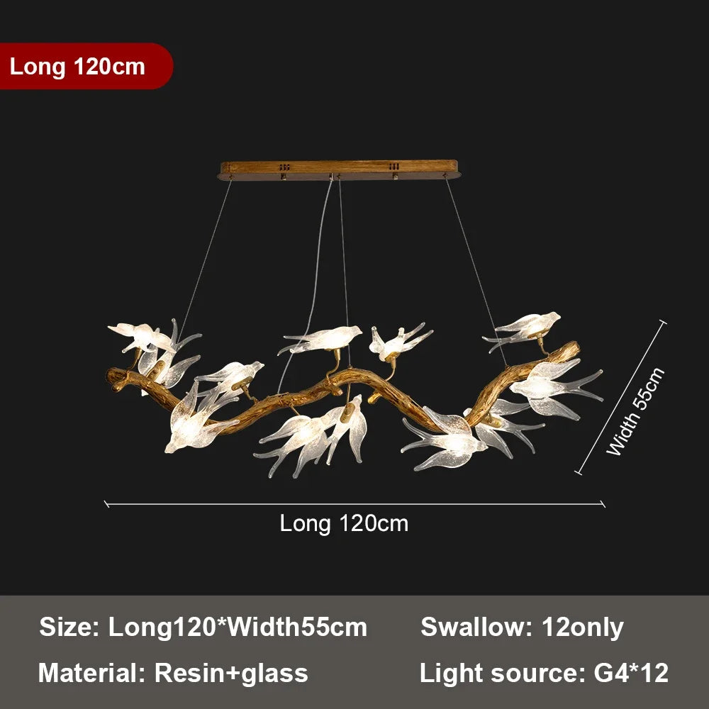DecorBites™ Bird Crystal Glass Branch Chandelier for Living Room, Bedroom, Hotel