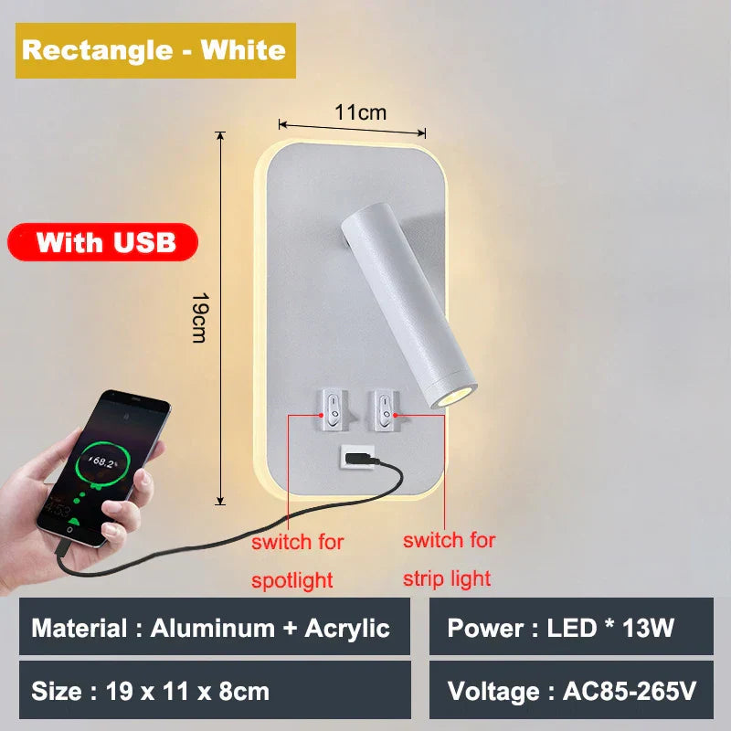 DecorBites™ Adjustable 10W Wall Light Sconce Lamp with Switch - Hotel Bedroom Study Reading