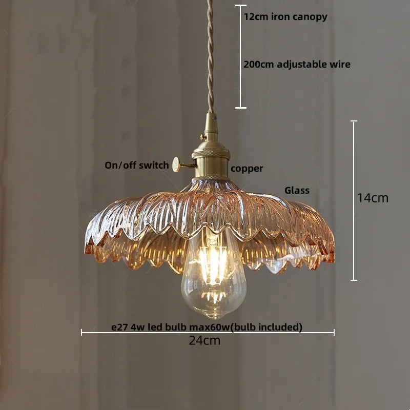 DecorBites™ Amber Flower Glass Pendant Lamp, Modern Nordic LED Hanging Light for Kitchen Living Room